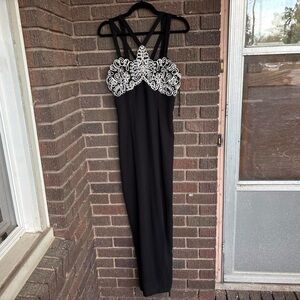 Onyx Strapless Black Dress with White Lace